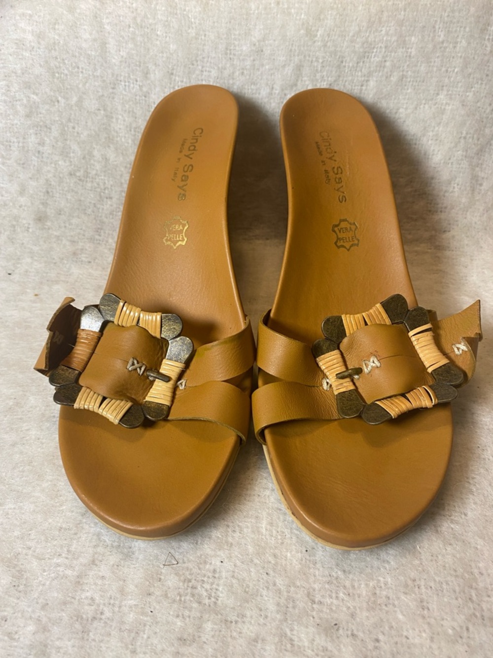 Mexx Cognac Brown Slide Sandals with Decorative Buckle